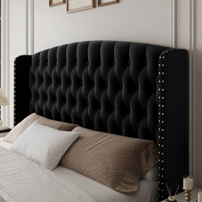 51" Tall Queen Size Bed Frame with Deep Button Tufted Wingback Headboard and Footboard