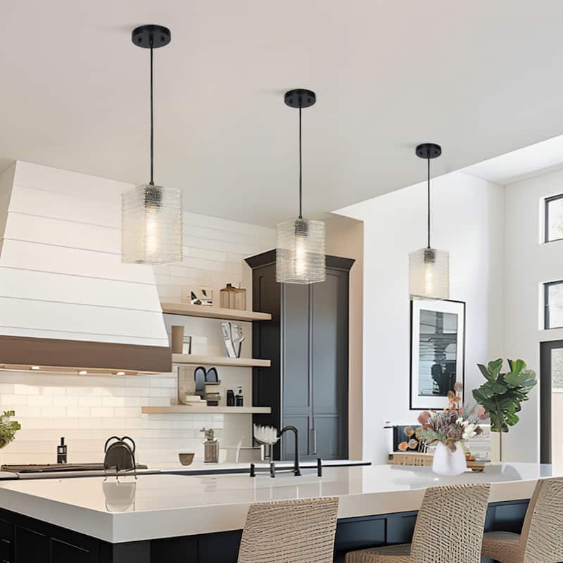 Modern Elegant 1-light Textured Glass Pendant Rectangular Shade Kitchen Island Light for Dining Room - 5.4“W × 9.6”H
