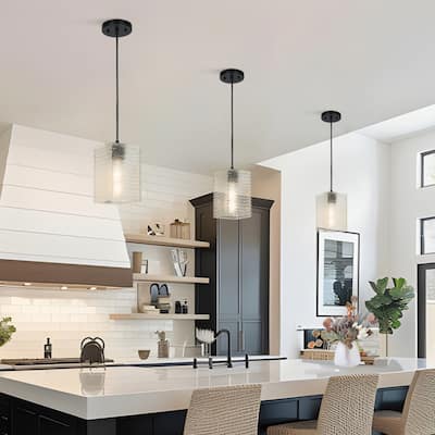 Modern Elegant 1-light Textured Glass Pendant Rectangular Shade Kitchen Island Light for Dining Room - 5.4“W × 9.6”H