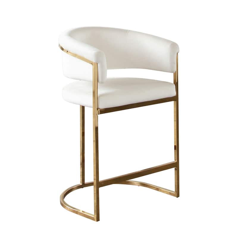 Dely Counter Height Chair, Cream Velvet with Gold Metal Sled Frame