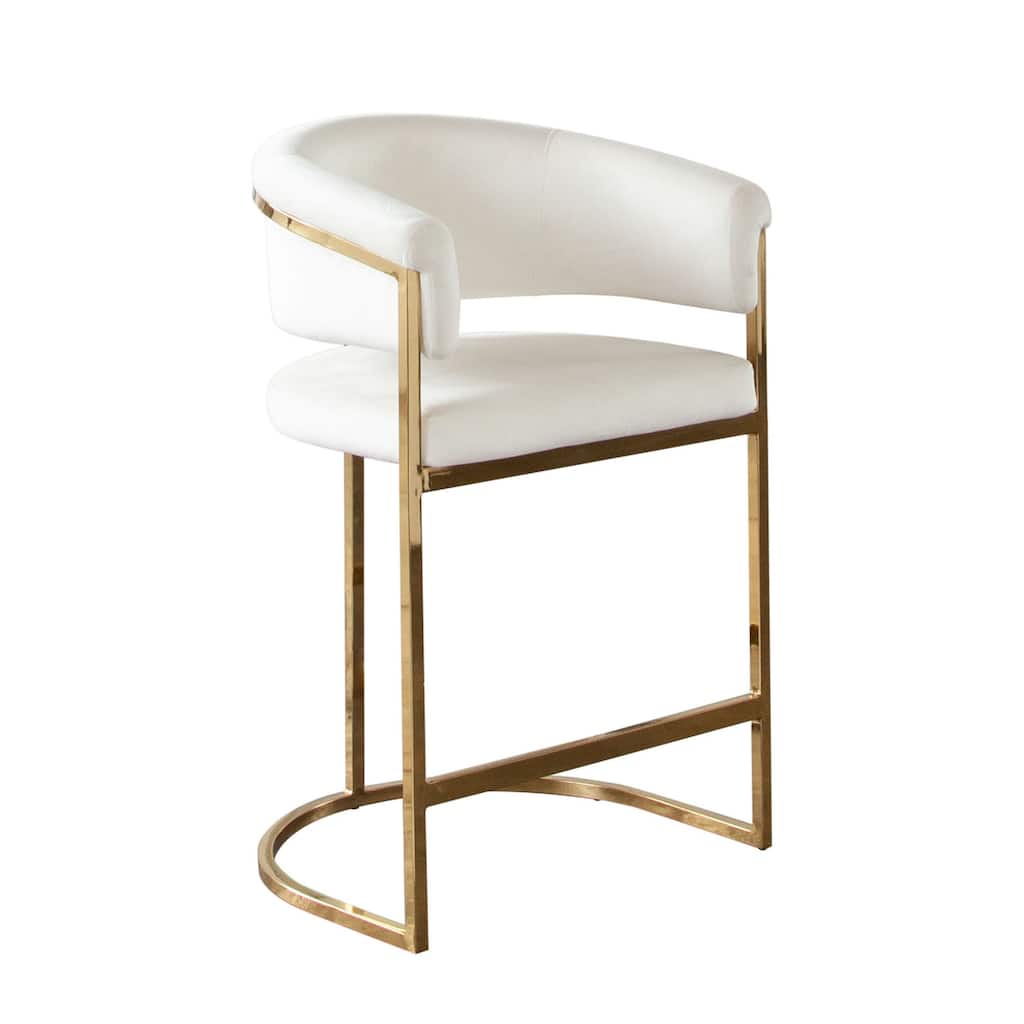 Dely Counter Height Chair, Cream Velvet with Gold Metal Sled Frame