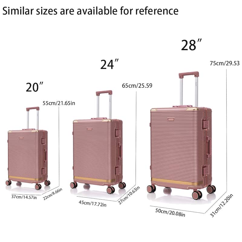 3-Piece, 20/24/28-Inch Modern Aluminum Alloy Luggage Set, Stylish Combination Lock Luggage, for Boarding Travel, Rose Gold