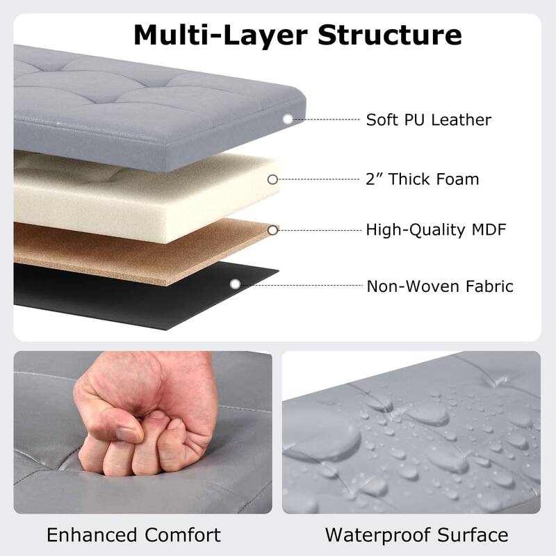 43 Inch PU Leather Storage Ottoman Bench with 38 Gallon Capacity Removable Divider and Foam Cushion for Living Room Entryway