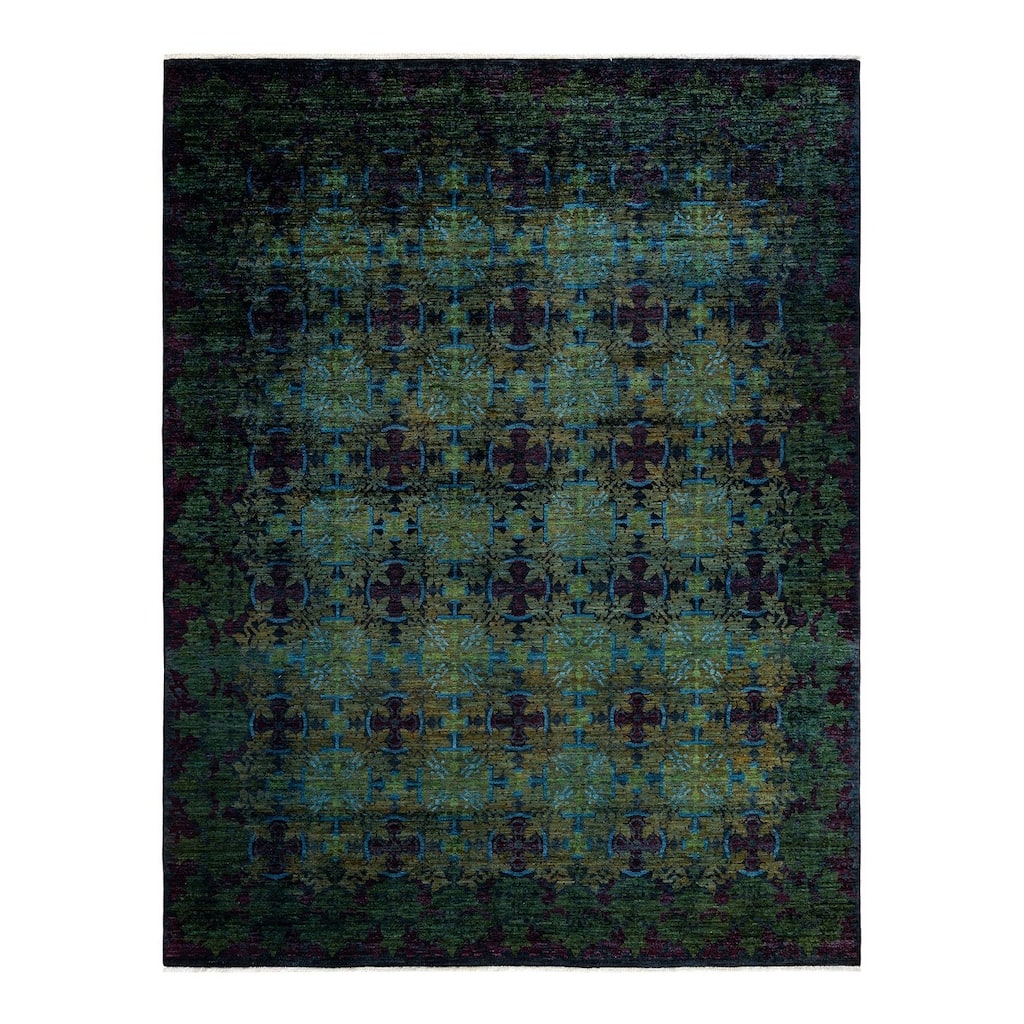 Overton Hand Knotted Wool Vintage Inspired Modern Contemporary Overdyed Green Area Rug - 9' 0" x 11' 10"