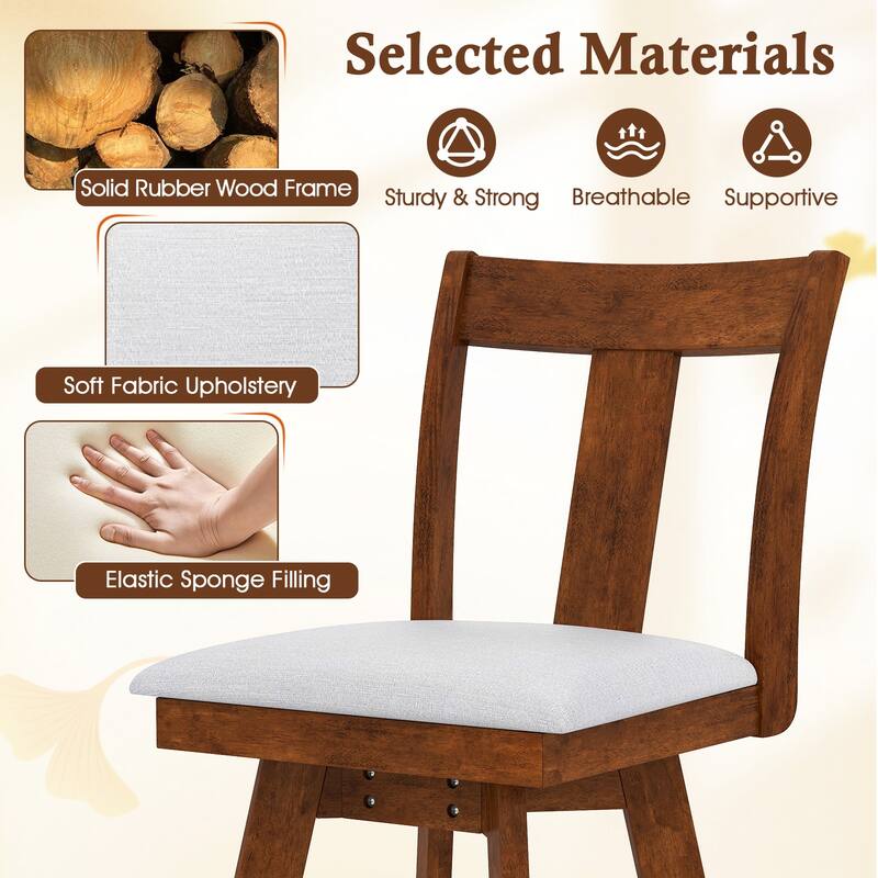 Set of 2 Swivel Dining Room Chairs with Rubber Wood Frame-Walnut - Multi