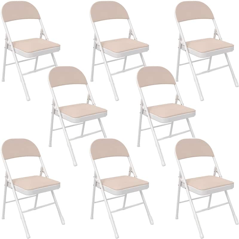 VECELO Dining Chairs Set of 4/8, Beige/Black Folding Chairs with Steel Frame - Set of 8 - Beige(with Cushion Seat)