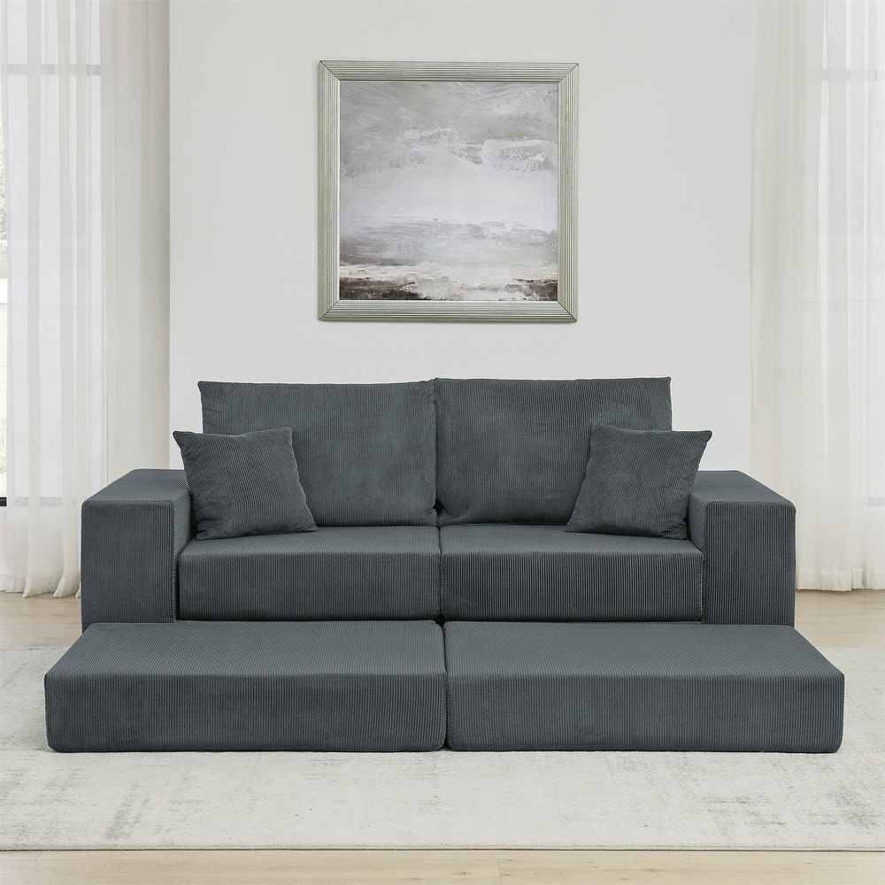 Modular Cloud Sectional Couch, Modern Upholstered L-Shaped Sofa with Removable Ottoman