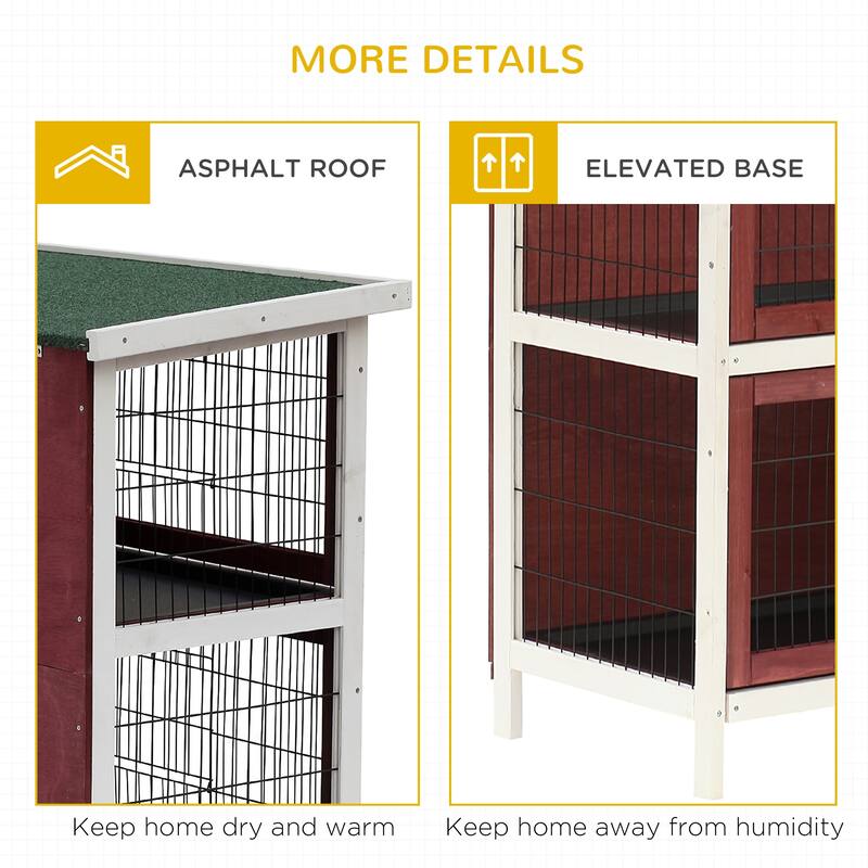 Two-Tier Hutch with Playpen, Slide-Out Trays and Roof Cover - 53.75" L x 19.75" W x 36.75" H