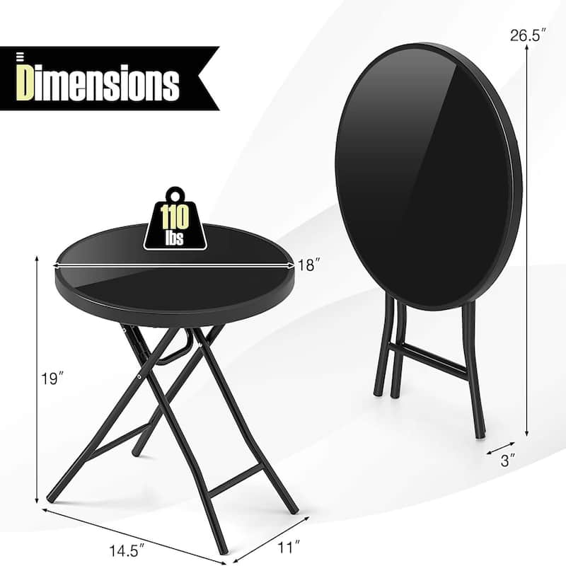 18'' Patio Coffee Table Round Folding Side Table w/ Metal Frame