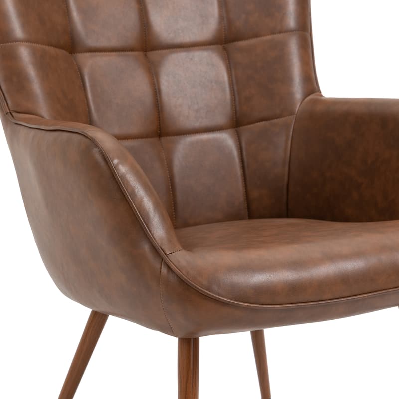 Vintage Wingback Chair Tufted Button PU Leather Accent Chair