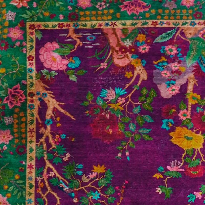 Rustic Floral Abstract Indoor Rug Purple Anti-slip & Washable