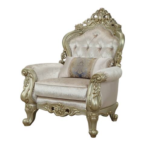 Curved Design Chair with Scrollwork and Crystal Tufting, Silver and Gold
