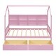 preview thumbnail 18 of 30, Twin Size House Bed with 2 Drawers & Storage Shelf, Wooden Low Platform Bedframe Daybed with Roof for Kids, Teens, Girls, Boys