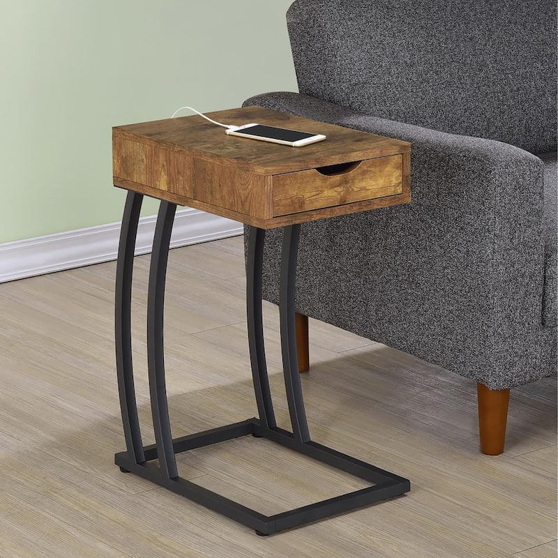 Antique Nutmeg and Gunmetal Hi-tech Accent Table - Brown