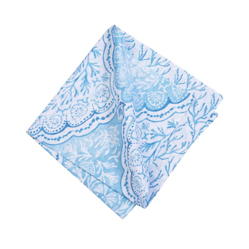 20" x 20" Chinoiserie Coast Reversible Graphic Print Machine Washable Hemstitch Napkins Set of 6 - Blue
