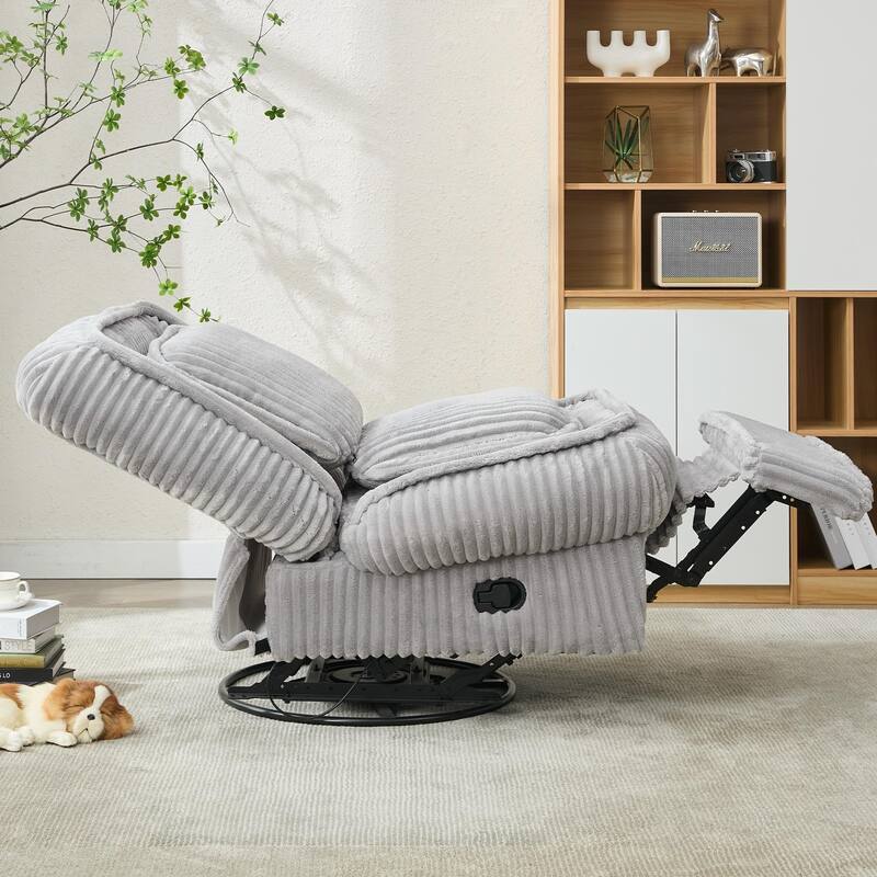Recliner Chair with Pull Footrest, Swivel Rocking Single Sofa Chair, Upholstery Lounge Chair with Adjustable Backrest