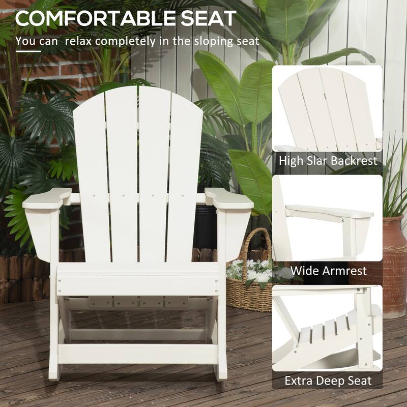 Outsunny Adirondack Rocking Chair, All Weather HDPE Porch Rocker, Rocking Fire Pit Chair for Patio, Garden, Lawn, White