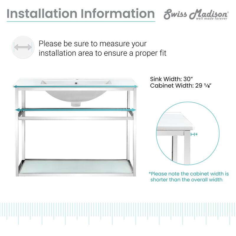 Pierre 30 Single, Open Shelf, Metal Frame Bathroom Vanity
