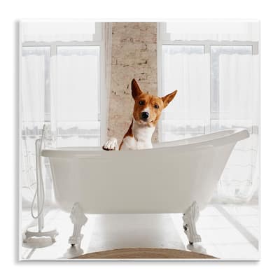Stupell Happy Dog in Bathroom Tub Wall Plaque Art Design By CAD Designs
