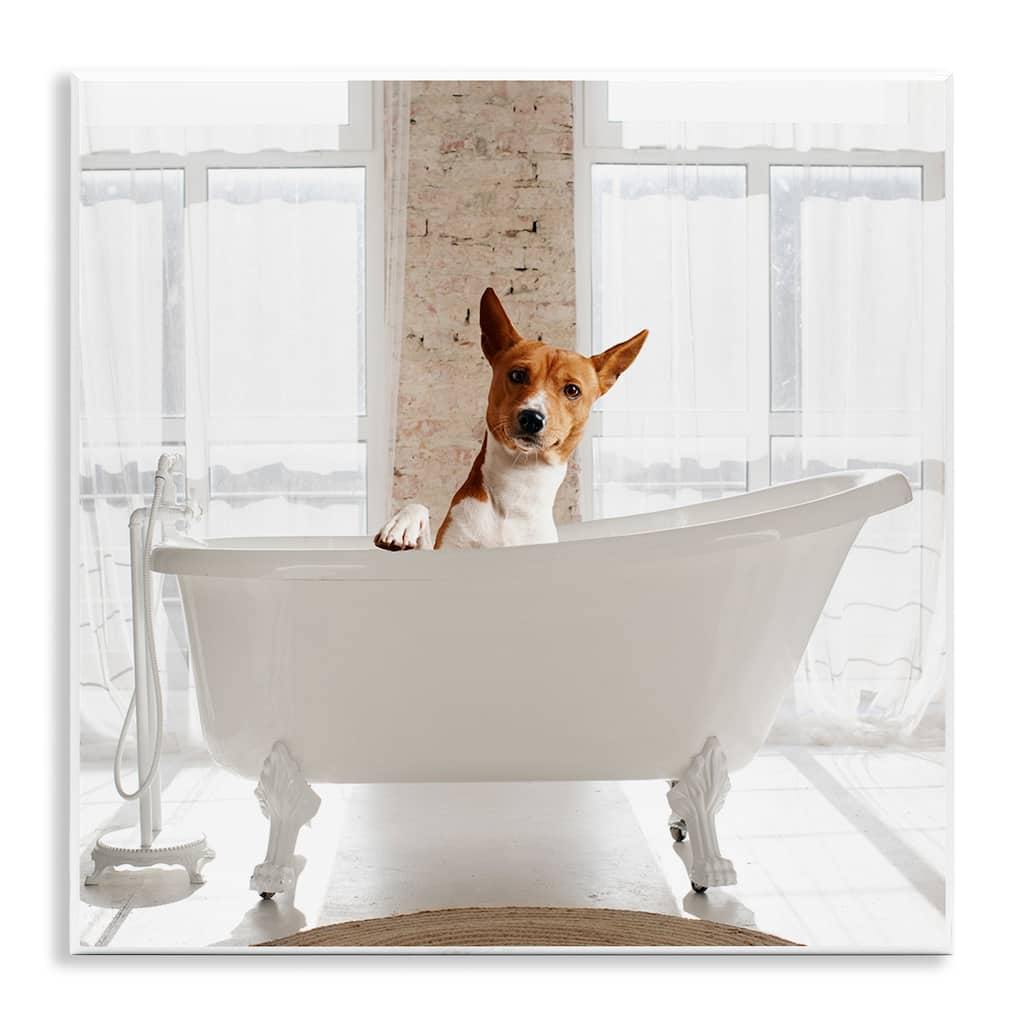 Stupell Happy Dog in Bathroom Tub Wall Plaque Art Design By CAD Designs