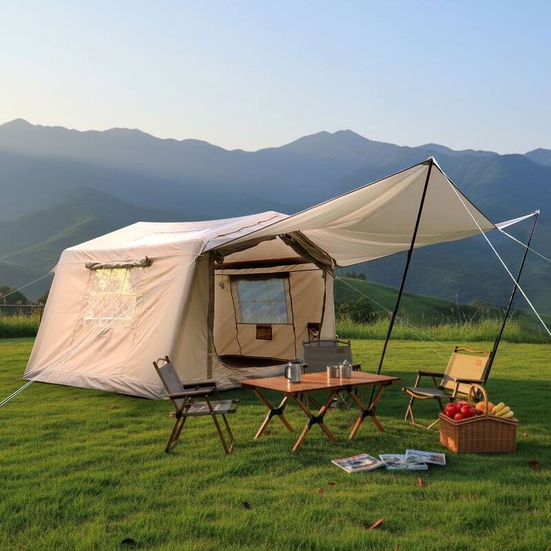 8 m² Inflatable Tents for Camping with canopy, Blow Up Tent with Hand Pump, Easy Setup InflatableTent 4 Season Tent - Beige