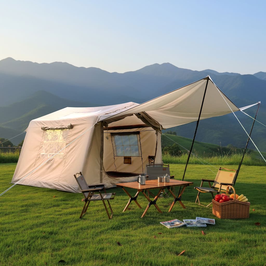 GDFStudio - Oxford Fabric Upgraded Outdoor Inflatable Camping Tent with Extended Awning