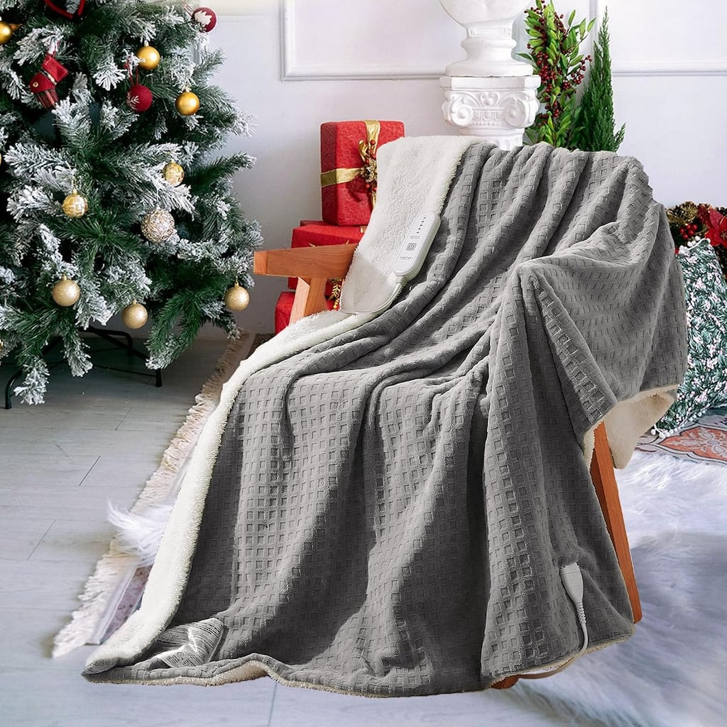 Heated Blanket Throw, Waffle Electric Blanket with 5 Heating Levels & Auto Off