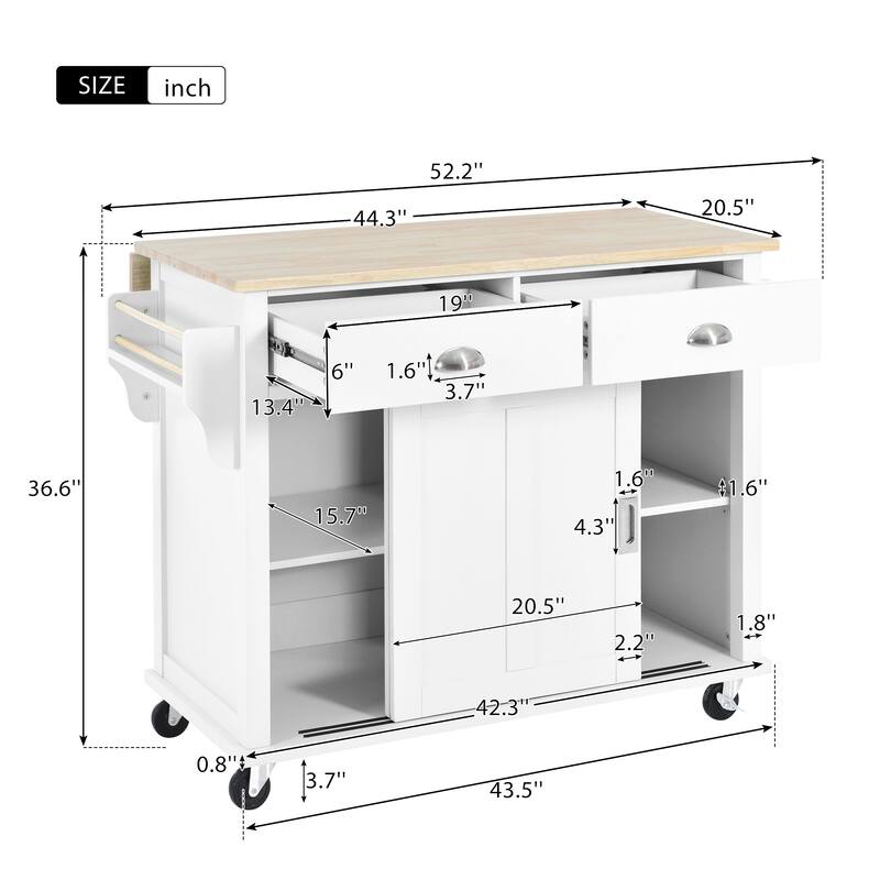 Rolling Kitchen Cart Drop-Leaf Kitchen lsland with Sliding Barn Door
