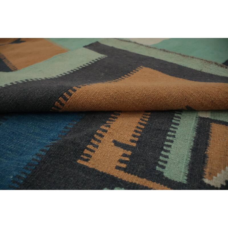 Hand Woven Oriental 100% Wool Carpet Southwestern Tribal Green Kilim Area Rug - 16' 6'' X 10' 0''