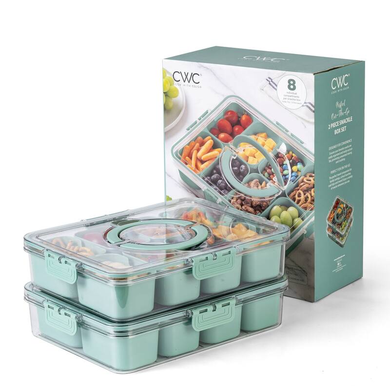 COOK WITH COLOR Snackle Box for Kids Lunch Box and Snack Container - 2 PK - Sage