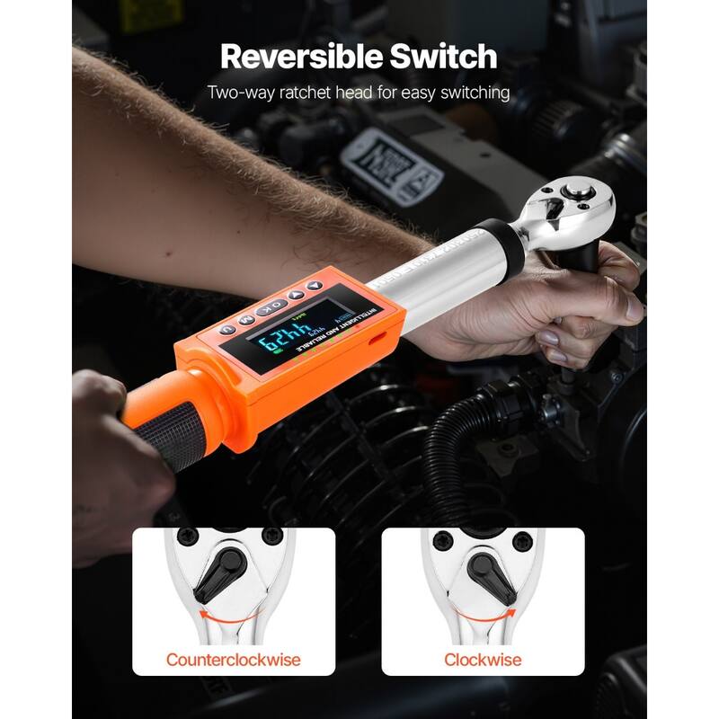 Black and Orange Digital Torque Wrench with LCD Display and Reversible Ratchet - 16.34 x 1.77 x 1.64 in