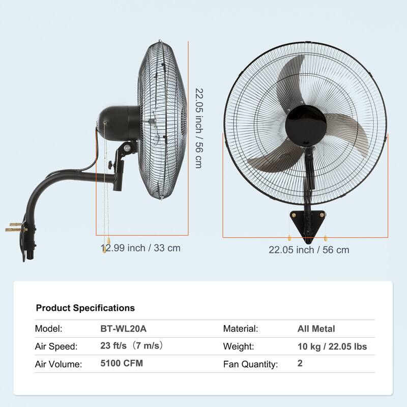 Wall Mount Fan, 2 PCS 20 inch Oscillating, 3-speed High Velocity Max, 4000 CFM Industrial Wall Fan, Commercial, Residential
