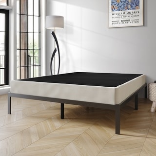 CraftPorch Solid Wood 5-Inch Box Spring Foundation with Wood Slats with Warm Grey Linen Cover