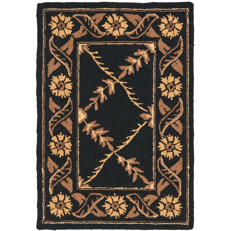 SAFAVIEH Handmade Wilton Lizette Country Floral Wool Rug - 1'8" x 2'6" - Black