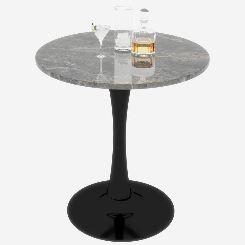 Mid-century modern style dining table accommodates 2 or 4 people - Black+Dark Gray