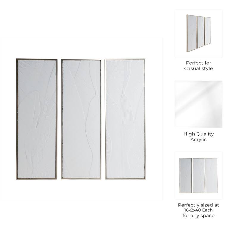 Glass Wall Art Textured Decor Home Living (Set of 3) - 16x48" Gold