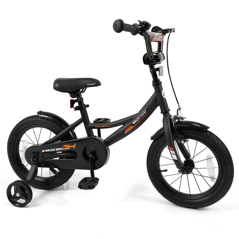 Costway 14" Kids Bike with Removable Training Wheels Adjustable Seat & - See Details - 14"-Black