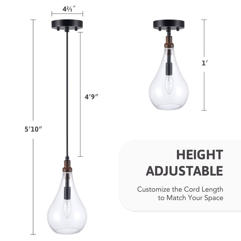 CO-Z Farmhouse Teardrop Semi Flush Mount Ceiling Light Fixture - Walnut & Black