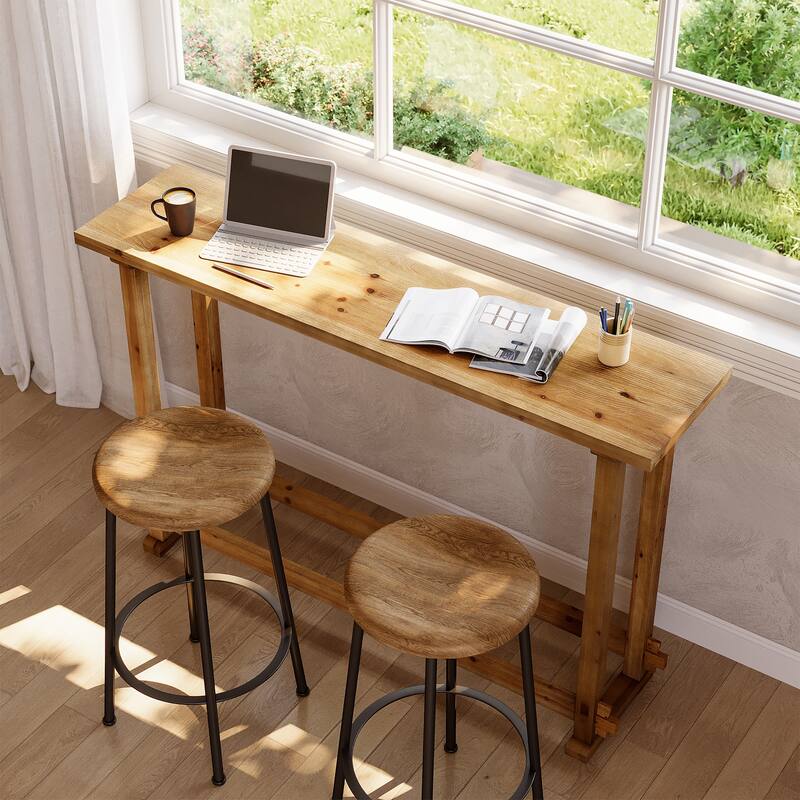 63" Long Solid Wood Counter Height Bar Table, Pub Table for Dining/Living Room, Kitchen, Balcony, Patio, Garden, Bistro