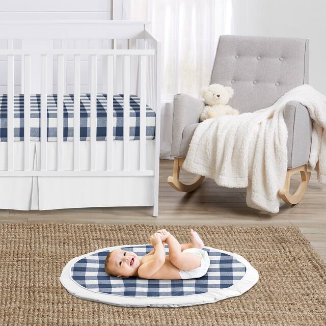 Navy Buffalo Plaid Check Collection Boy Baby Tummy Time Playmat - Blue and White Woodland Rustic Country Farmhouse Lumberjack