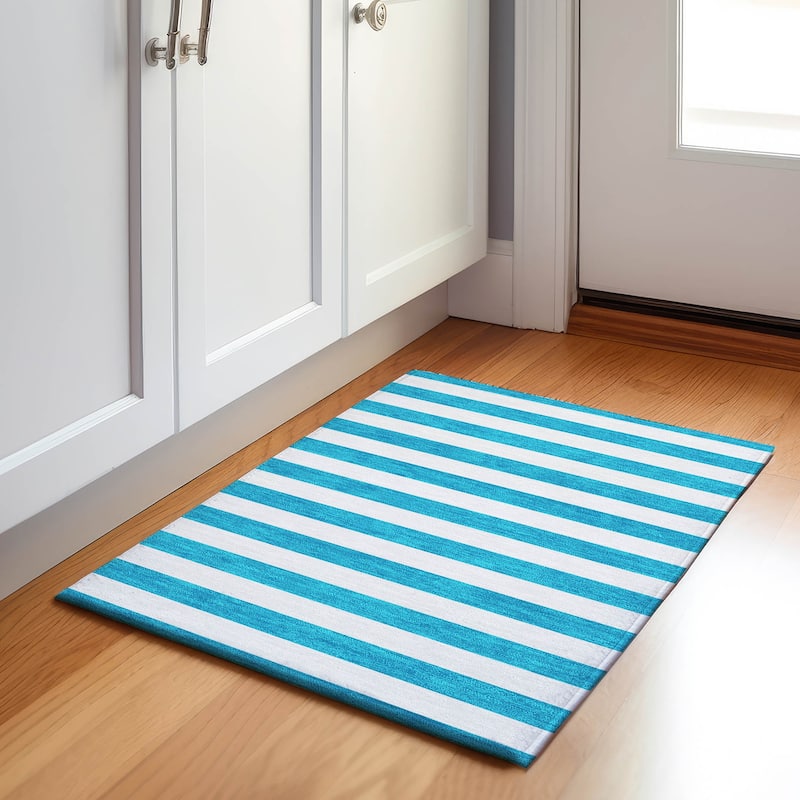Premium Washable Super Soft Cabana Stripe Mayfield Rug - Teal - 1' 8" x 2' 6" - Rectangle