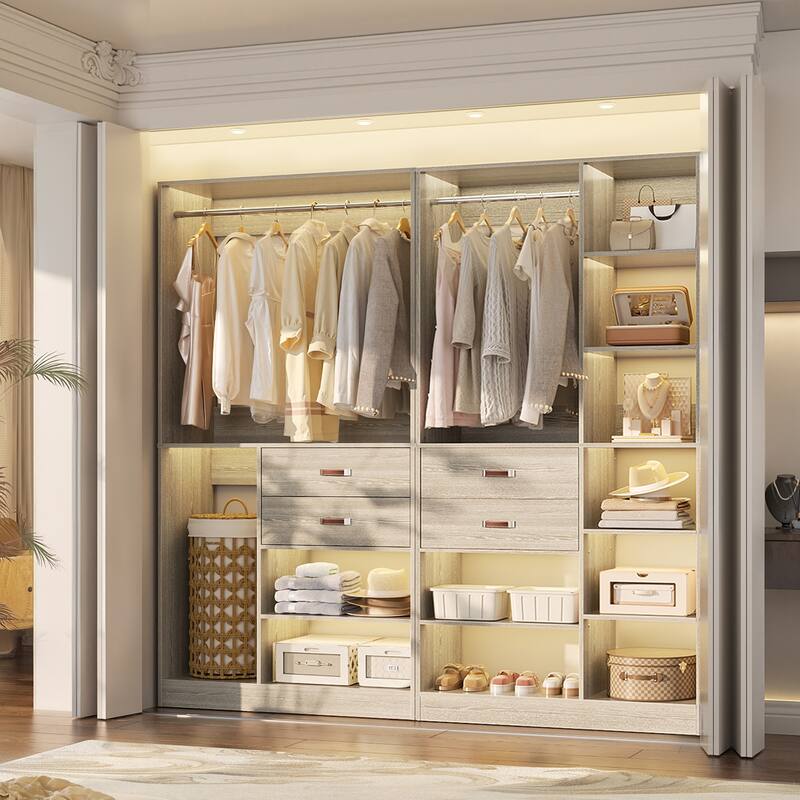 80''W Set of 2 Freestanding Closet System with Drawers, Reversible Wardrobe for Walk-in/ Reach-in Closet