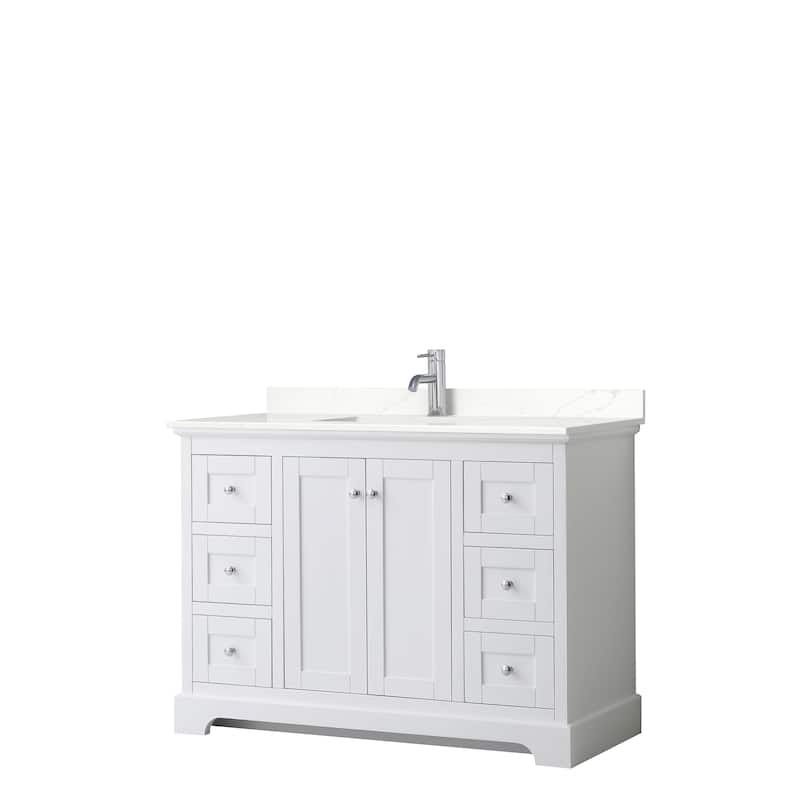 Avery 48-inch Single Vanity, Quartz Top - White, Chrome Trim, Giotto Quartz Top