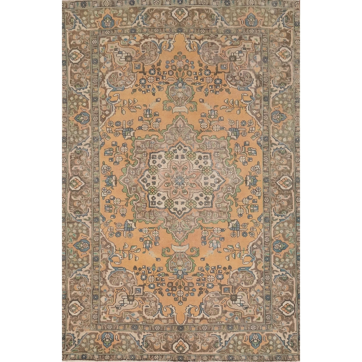 Hand Knotted Oriental 100% Wool Carpet Traditional Floral Oranges & Rust Tabriz Area Rug - 9' 1'' X 6' 3''