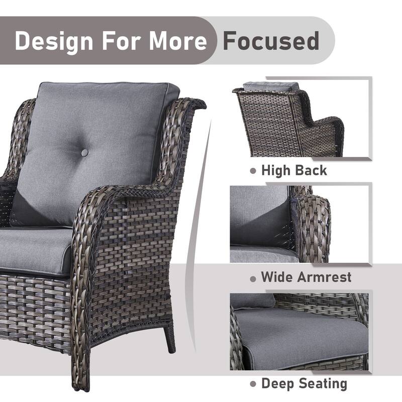 Fire Pit Table with Patio Sofa Chairs Ottomans Grey-Grey - Grey