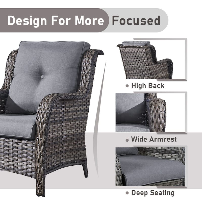Pocassy 5 Pieces Outdoor Patio Chairs Ottoman Table with Cushion