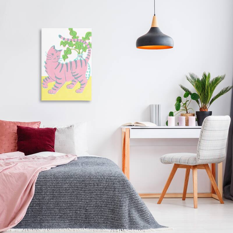 Stupell Pink Cat & House Plant Canvas Wall Art Design By Hannah Moren
