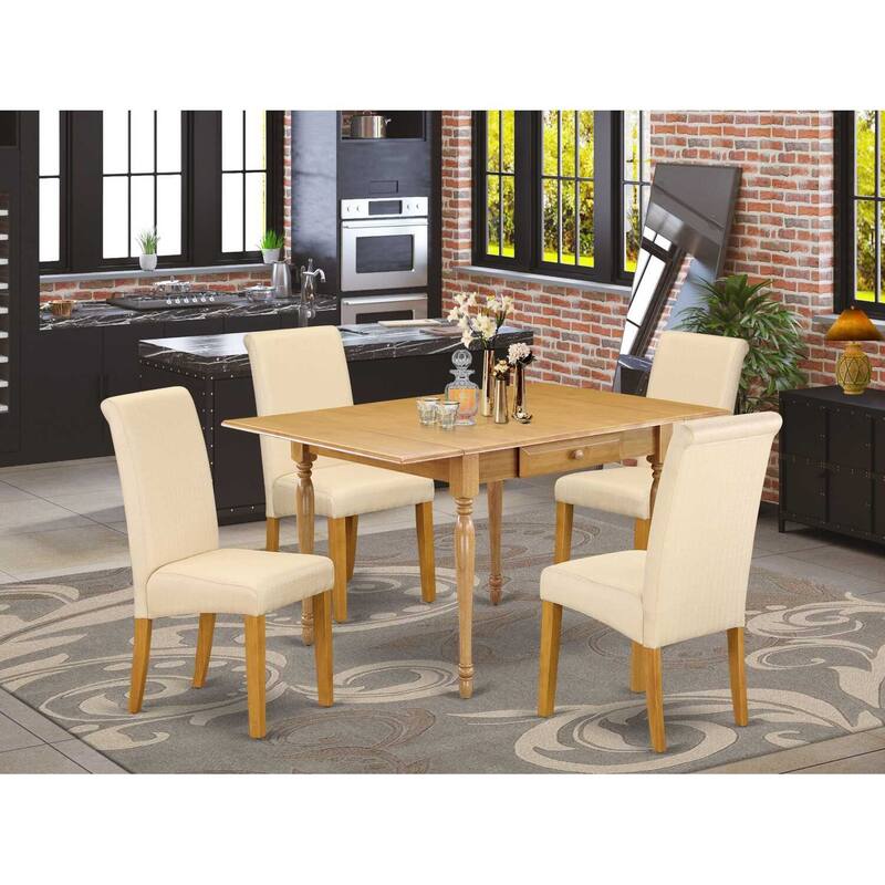 HomeStock 5-Pc Natural Oak Finish Solid Wood Top - Dining Room Set with Dropleaf - Seats 4