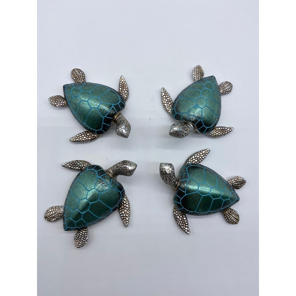 4" Teal and Silver Turtles (set of 4)