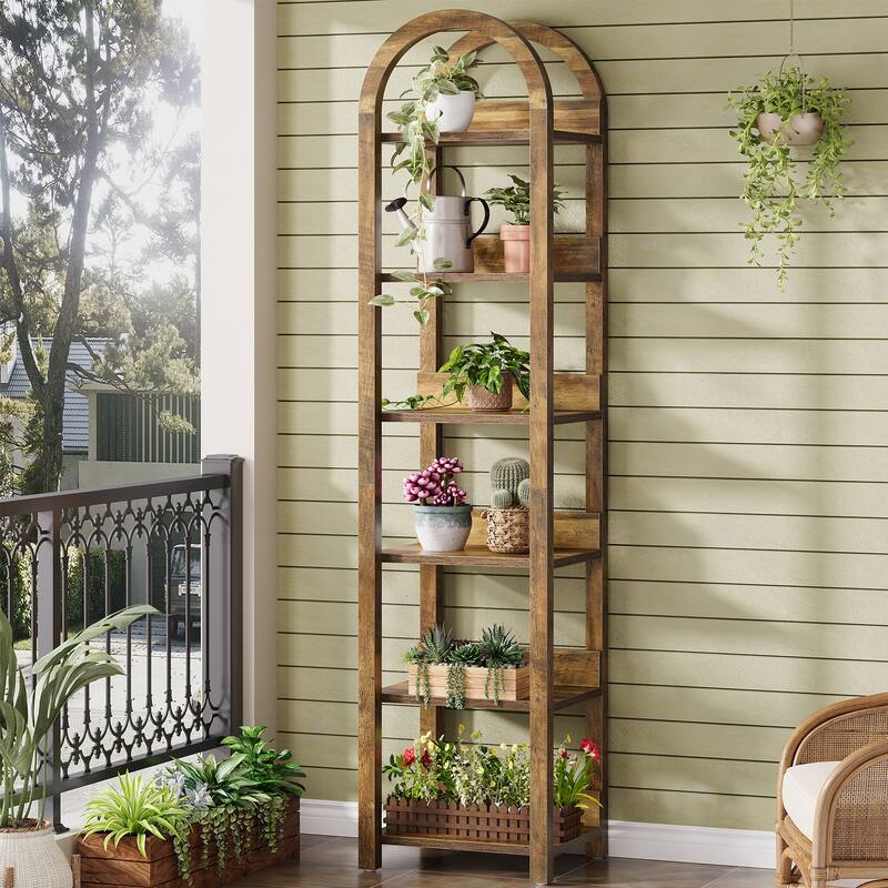 6-Tier Narrow Bookshelf, 71" Tall Arched Bookcase with Shelves